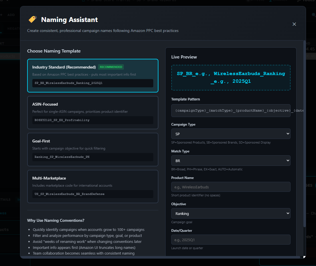 Naming assistant with template builder